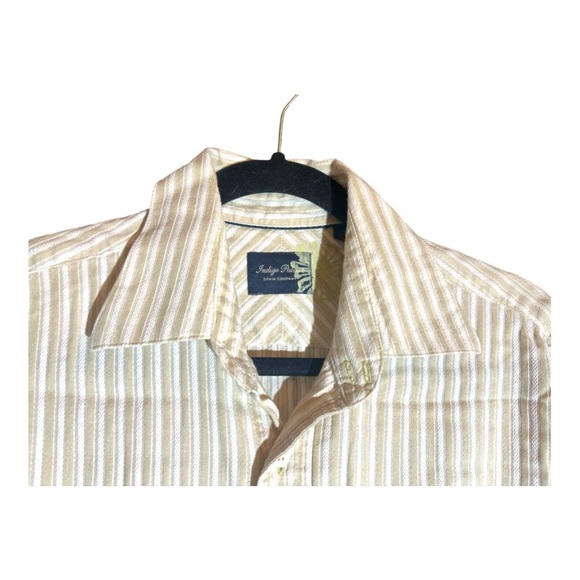 Indigo Palms Denim Co. Men’s Shirt Sz M Long Sleeve Striped Button up Tan/White - Picture 4 of 14
